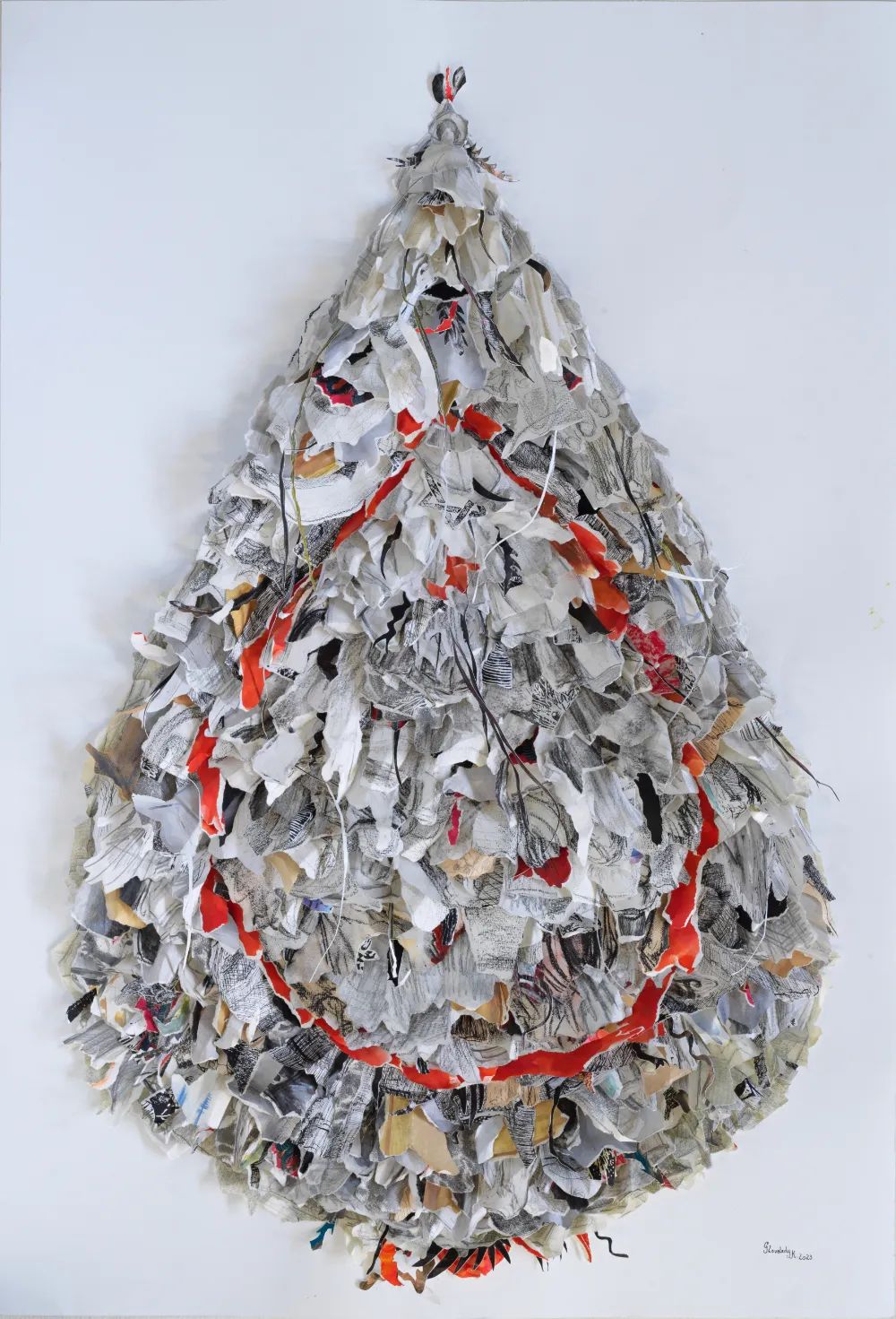 Kunststück: Series Tropfen, 3D Collage, zerrissene alte Zeichnungen, 75 x 105 cm, 2023
Repro: Roland Froschauer