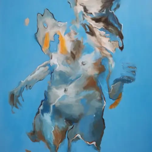 Petra Rader, Transformed, Acryl auf LW, 140 x 100 cm, 2024, Die Sehnsucht nach Freiheit materialisiert sich in einer Chimäre.