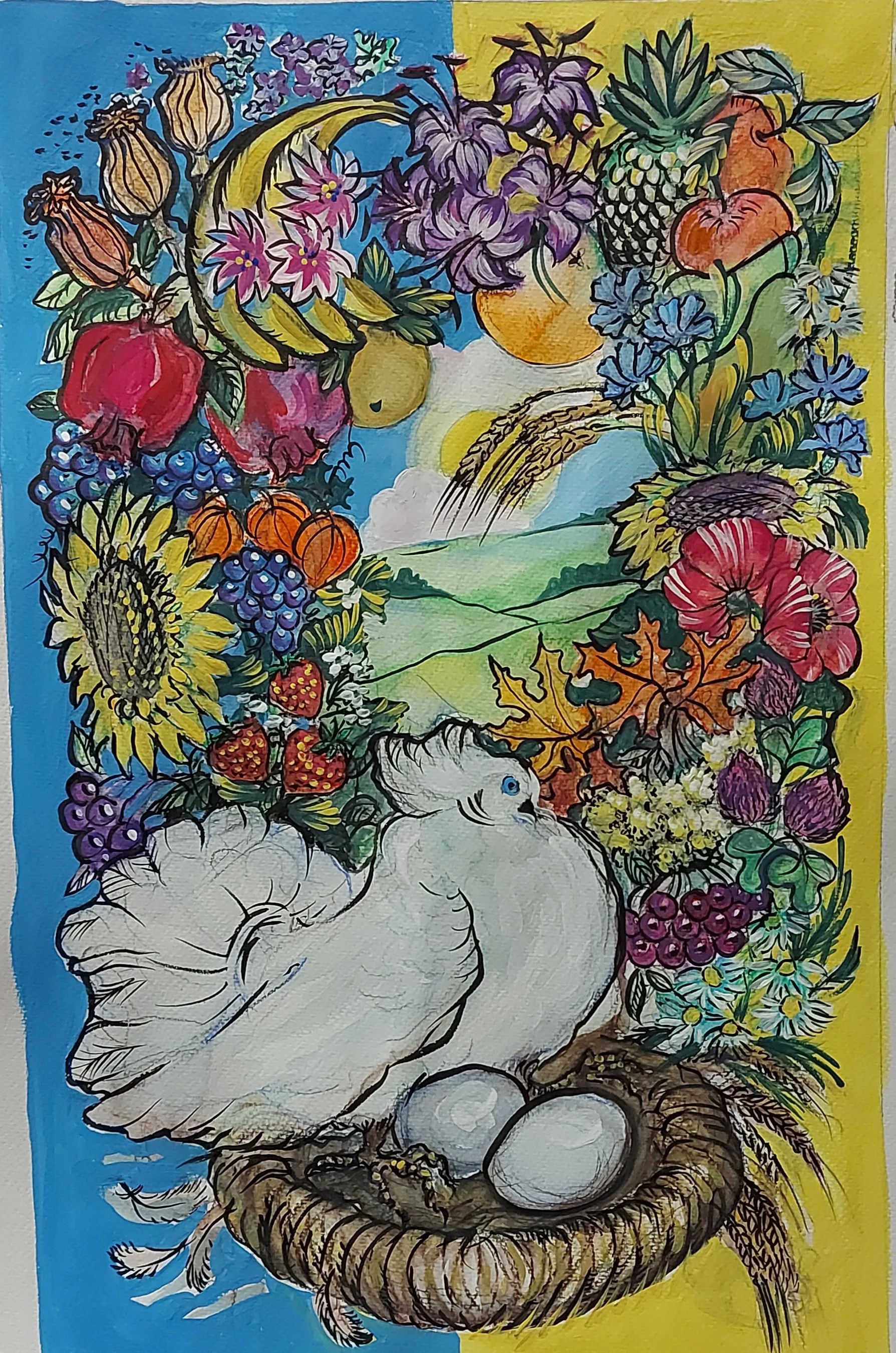 Kunststück: 30 x 40, 2022, Papier, Aquarellstifte, 
Gouache