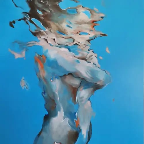 Petra Rader, Symbiose, Acryl auf LW, 140 x 100 cm, 2023
Mutter und Kind in einer symbiotischen Umarmung miteinander verschmolzen, erzählt es vom absoluten Wunsch einer Mutter, ihr Kind zu beschützen.