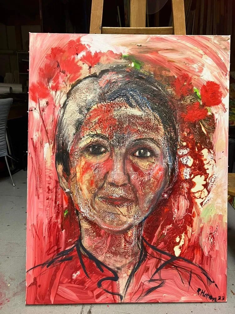 Kunststück: „Großes Porträt - Barbara Prammer“ Entstehung 2023, 100 x 130 cm, Mischtechnik