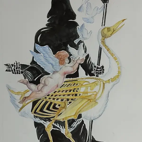 OlgaDjomina, 30 x 40, 2022, Papier, Aquarellstifte, 
Gouache