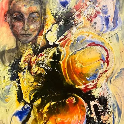 Renate Moran, Aus tiefster Seele, - Musik und Leben,- Malerei über Sinead O’Connor, 2023, Mischtechnik, Leinwand, 170 x 130 cm