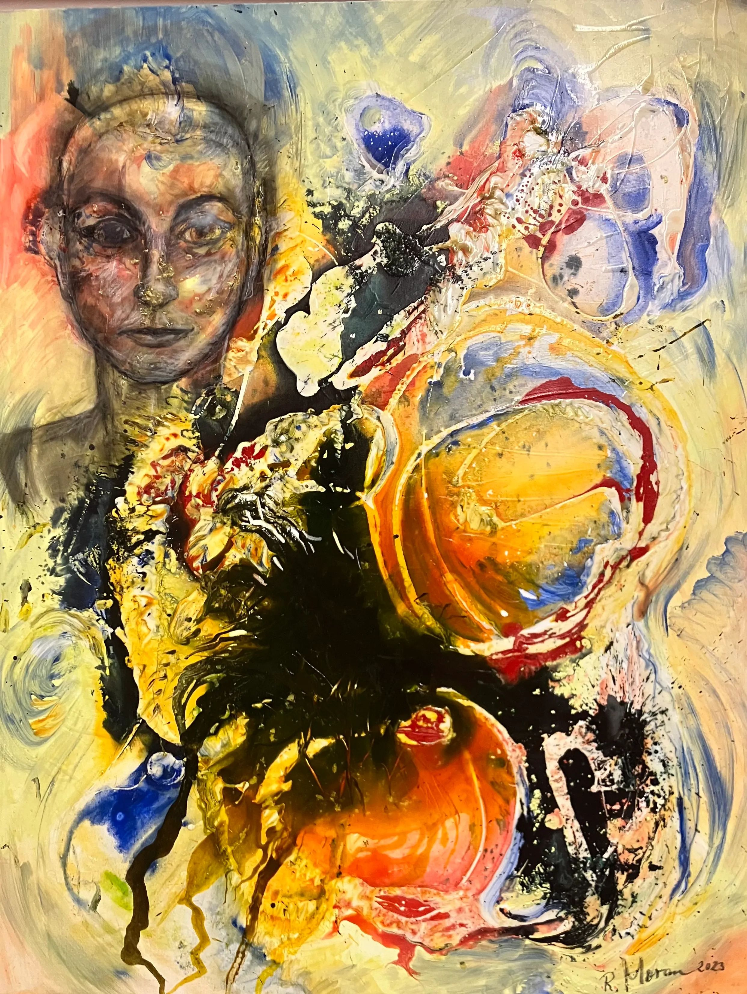 Kunststück: Aus tiefster Seele, - Musik und Leben,- Malerei über Sinead O’Connor, 2023, Mischtechnik, Leinwand, 170 x 130 cm