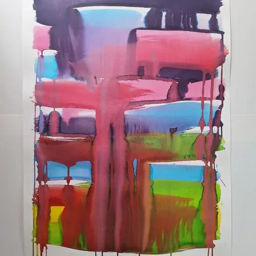 Manfred Ludwig Ernst Koutek, „From the Temple Mountain“, mixed media, 34x55cm, 2024