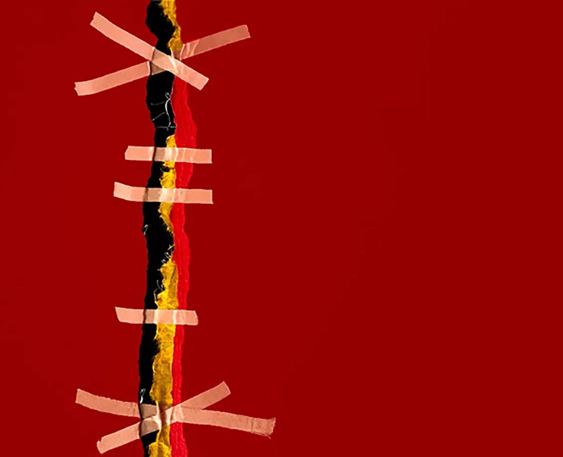 Kunststück: WUNDPFLASTER 2023,
Zeichnung mit Tusche auf Karton (Colloage),
40 x 50 cm