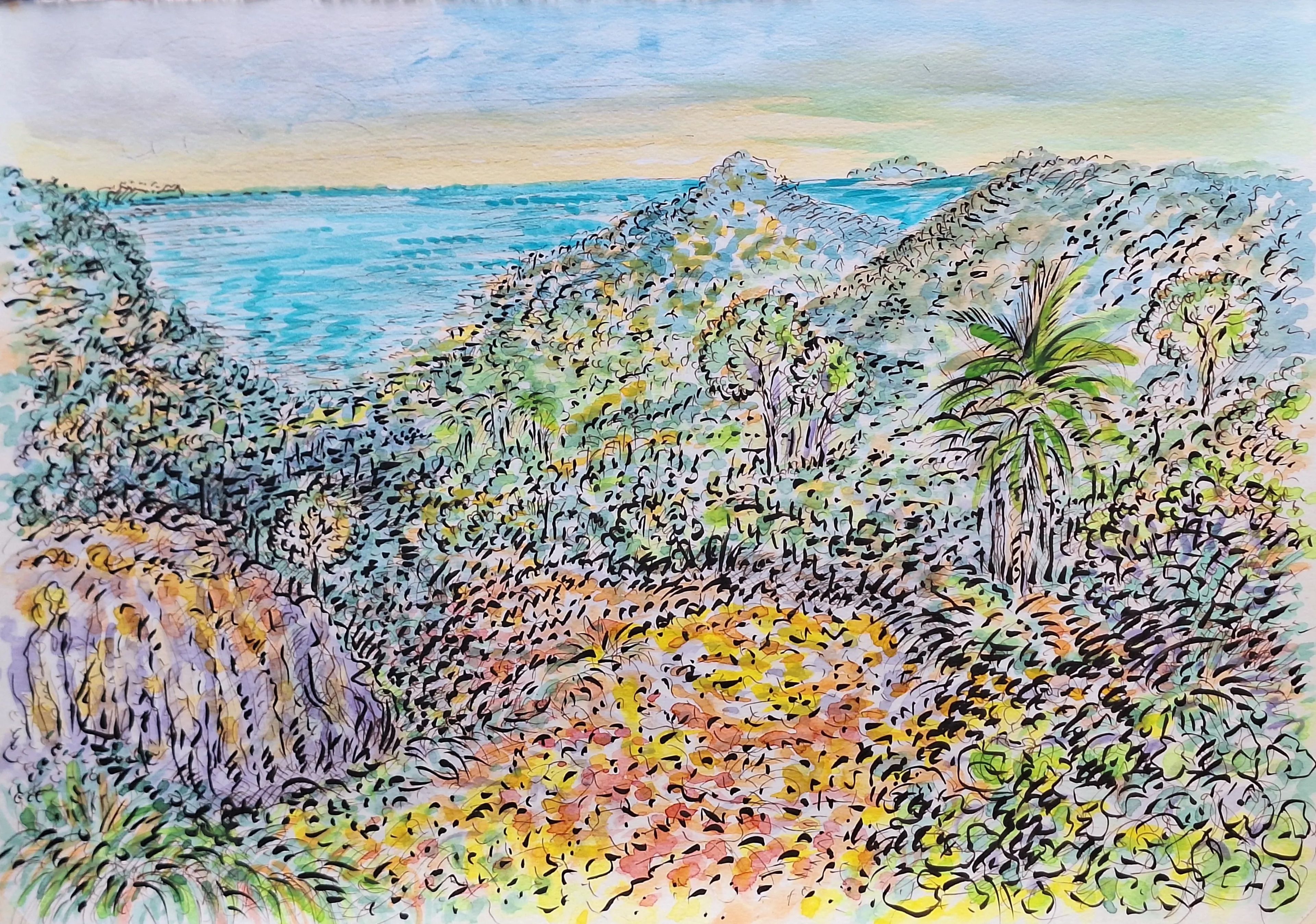 Kunststück: „Panta Rhei“, mixed media, 80x60cm, 2024