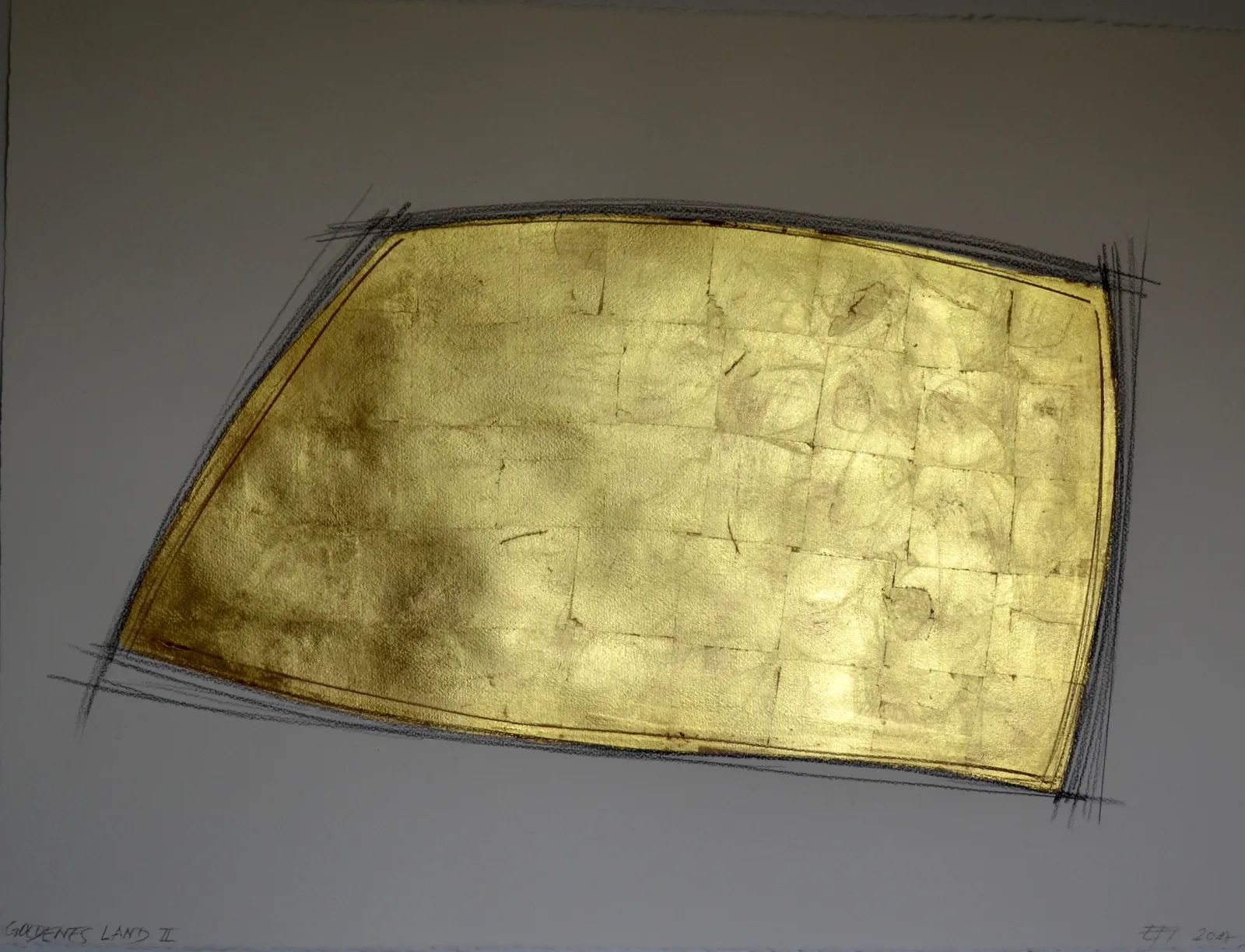 Kunststück: Goldenes Land II, Blattgold, Kohle auf Büttenpapier,  76 x 56 cm