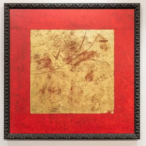 Johannes Angerbauer Goldhoff, 2023, JOHANNundJOHANNES, Rauminstallation-Bodengoldrelikt-Wandobjekt, 90 x 90cm