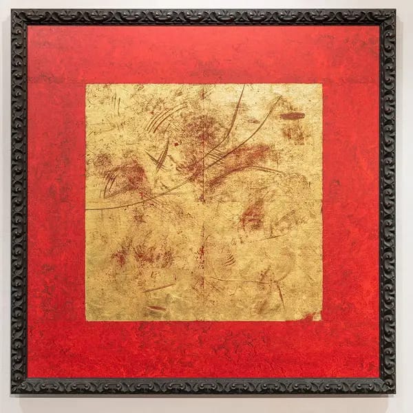 JohannesAngerbauer Goldhoff, 2023, JOHANNundJOHANNES, Rauminstallation-Bodengoldrelikt-Wandobjekt, 90 x 90cm