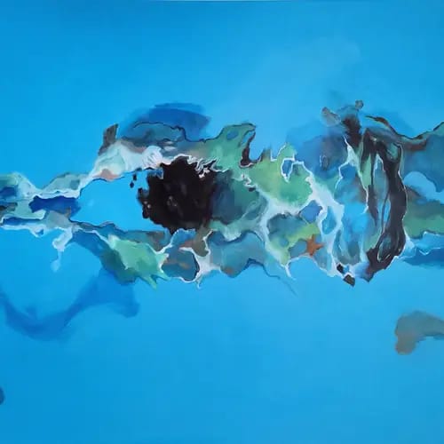 Petra Rader, Bahnen ziehen, Acryl auf LW, 100 x 140cm, 2023
Bei sich sein, keine Grenzen haben, Frieden finden beim Ziehen von Bahnen im unendlichen Blau.