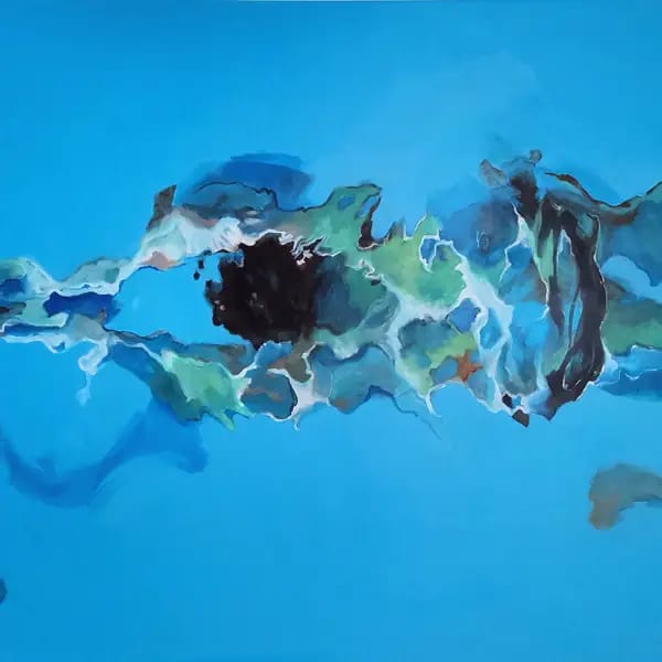 PetraRader, Bahnen ziehen, Acryl auf LW, 100 x 140cm, 2023
Bei sich sein, keine Grenzen haben, Frieden finden beim Ziehen von Bahnen im unendlichen Blau.