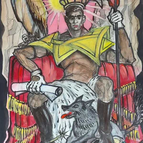 OlgaDjomina, 30 x 40, 2022, Papier, Aquarellstifte, 
Gouache