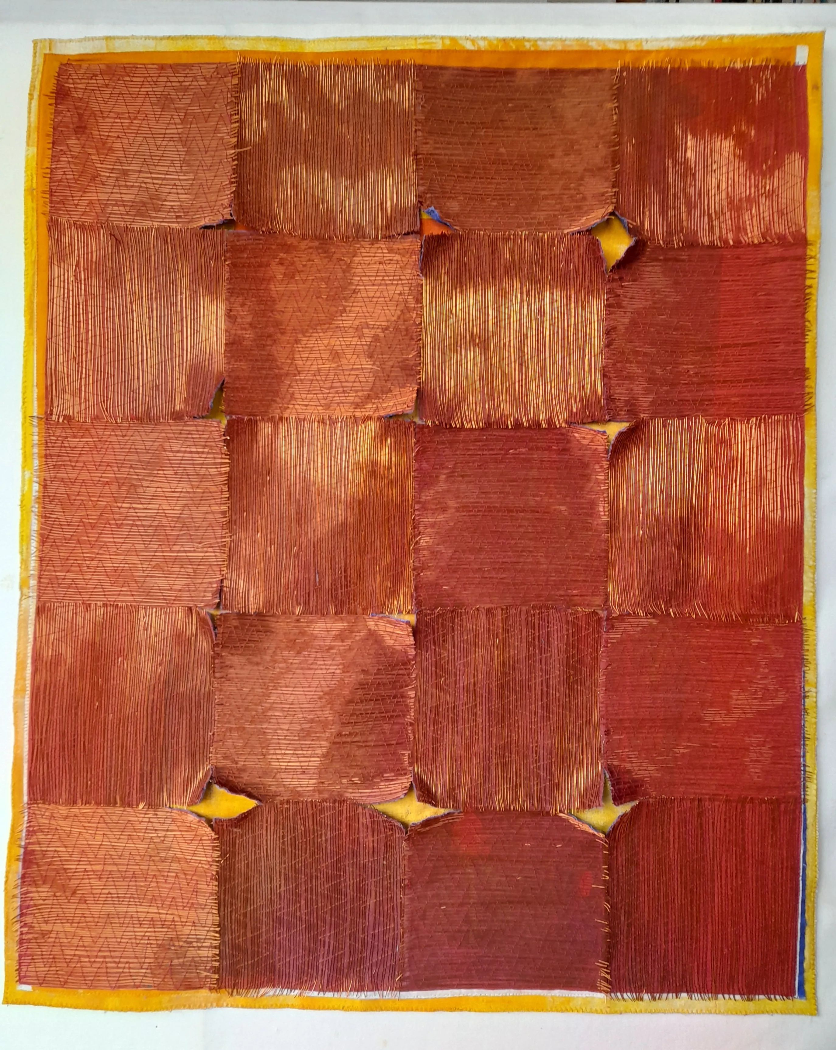 Kunststück: Drahtrelief/ROT 2023, 66x53, Siebdruck auf Baumwolle, lackierter Kupferdraht 0,42 mm